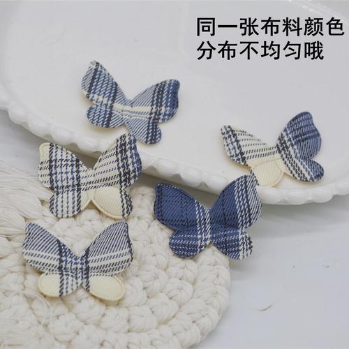 厂家直销爆款手工diy发饰材料格子蝴蝶结布贴服装辅料饰品配件